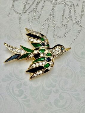 Vintage D’Orlan Blue & Green Crystal Bird #cz559